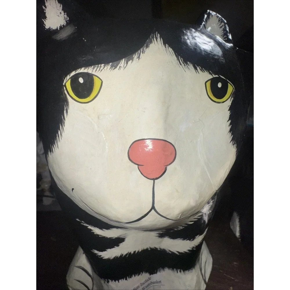 Cat papier-mâché wastebasket tissue holder. 10